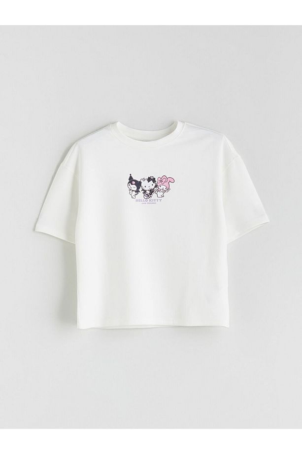 Ekru Bisiklet Yaka Hello Kitty Baskılı Kız Çocuk Tişört ve Pantolon - 2