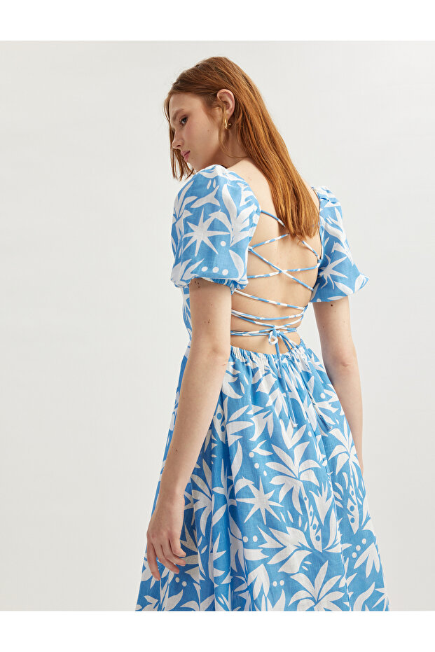 Women'S Blue Design Midi Floral Dress - 1