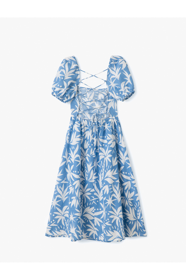 Women'S Blue Design Midi Floral Dress - 4