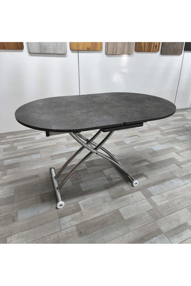 Ortadan Açılır Akıllı Yemek Masası Oval Mdf Tabla Alt Mekanizma Metal Krom Kaplama - 4