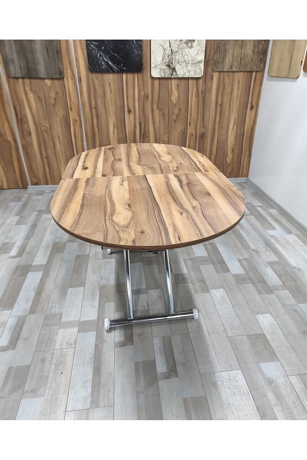 Ortadan Açılır Akıllı Yemek Masası Oval Mdf Tabla Alt Mekanizma Metal Krom Kaplama - 4