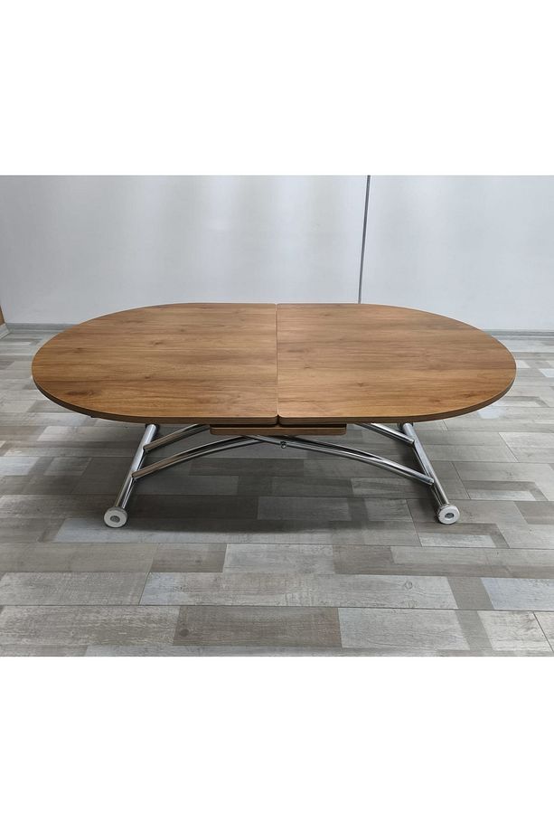 Ortadan Açılır Akıllı Yemek Masası Oval Mdf Tabla Alt Mekanizma Metal Krom Kaplama - 1
