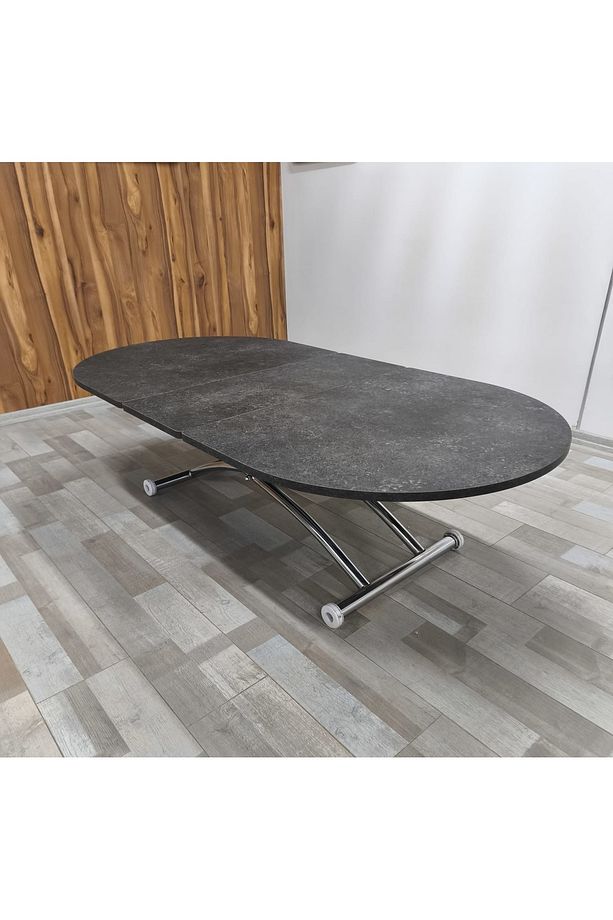Ortadan Açılır Akıllı Yemek Masası Oval Mdf Tabla Alt Mekanizma Metal Krom Kaplama - 5
