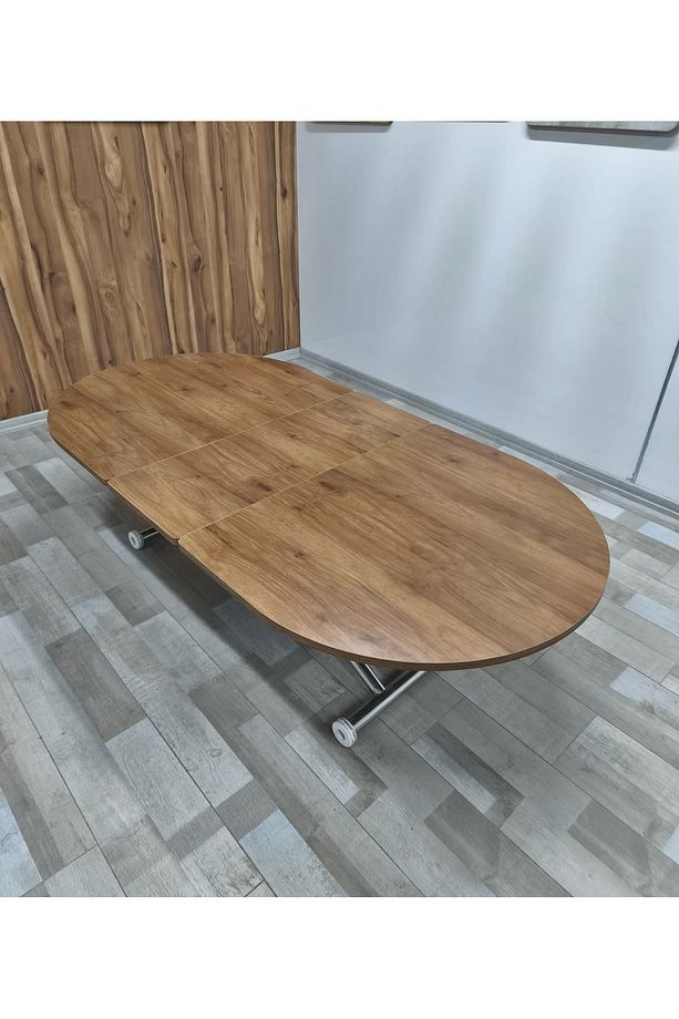 Ortadan Açılır Akıllı Yemek Masası Oval Mdf Tabla Alt Mekanizma Metal Krom Kaplama - 4