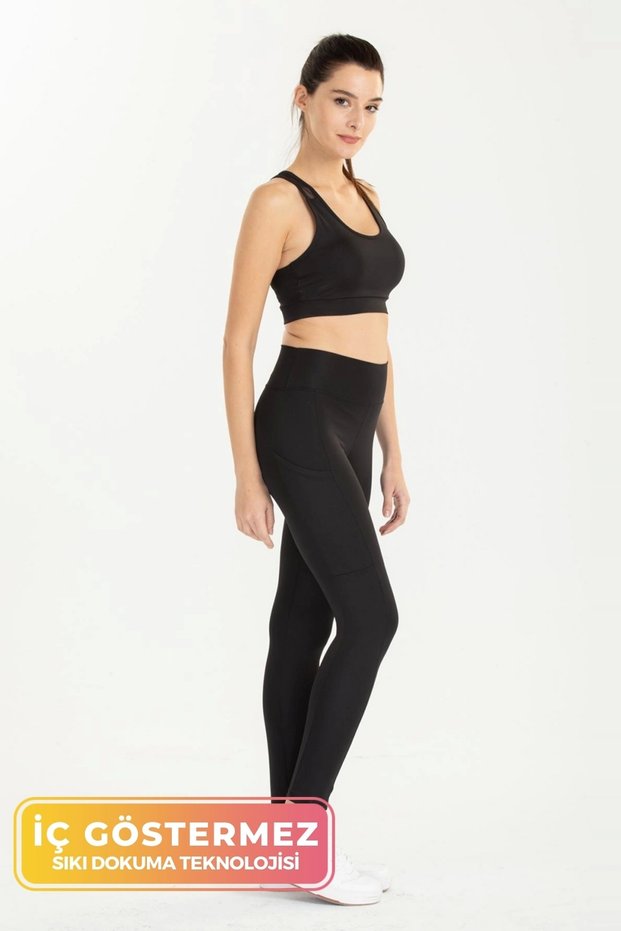 Sports Model Summer Sports Leggings with Pockets Fitness Gym Training Black Sports Leggings