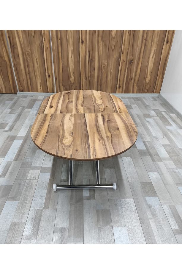 Ortadan Açılır Akıllı Yemek Masası Oval Mdf Tabla Alt Mekanizma Metal Krom Kaplama - 7