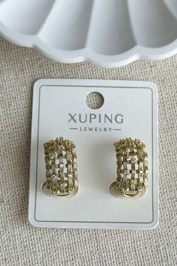 Xuping 14K Taşlı Örme Kadın Küpe – Kararmaz | Kadın Takı Xuping Küpe - 3