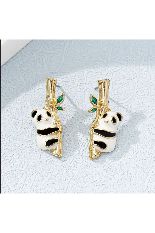 Quingda Vintage Panda Stud Earrings - Cute for Casual Outfits