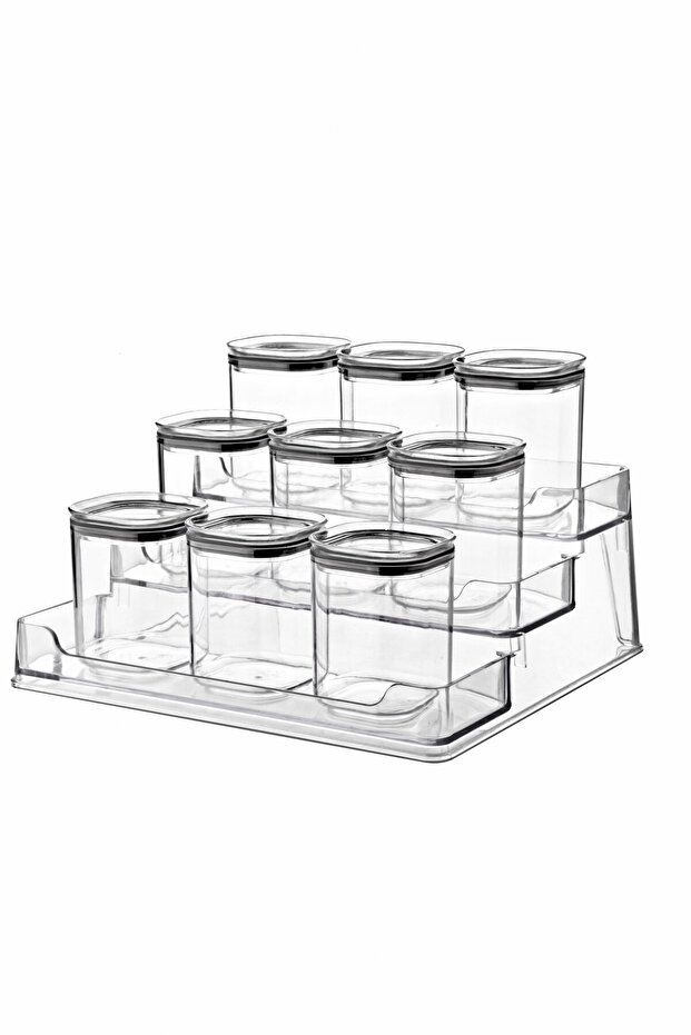 Set of 12 Square Spice Storage Containers with Stand and Labels Transparent 250 ml - 2