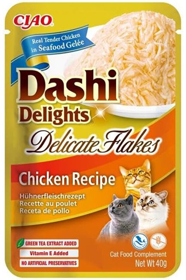 Dashi Delights Delicate Flakes Chicken Recipe Cat Treats 40g Pack of 12