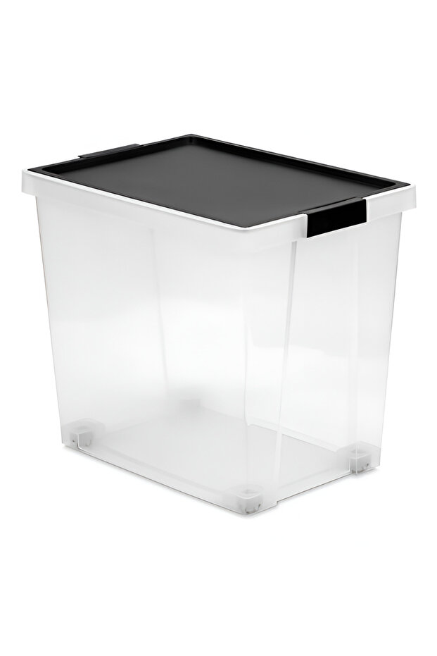 Hinged Handle Multipurpose Stackable Storage Box - Black and Clear - 1