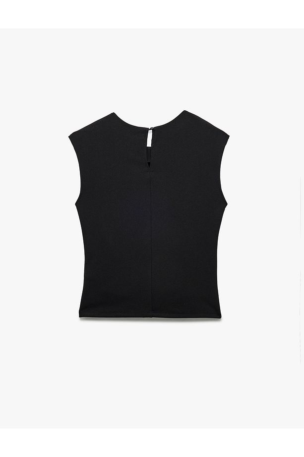 Yeni Sezon Krep Scuba Kumaş Drape Detaylı Kolsuz Bisiklet Yaka Atlet - 5