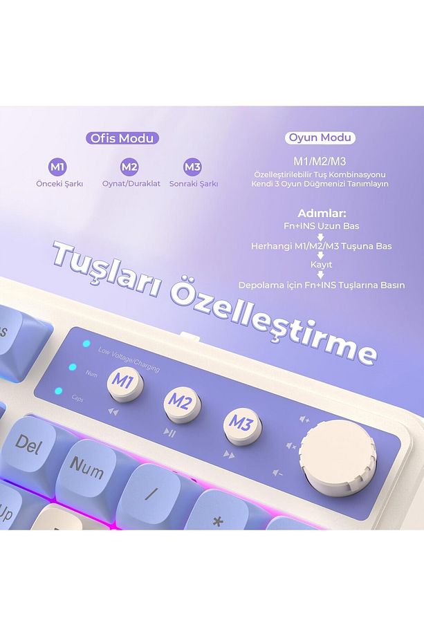 S99 Retro Rgb Gaming 3 Modlu Bluetooth/2.4ghz/usb-c Kablosuz Makrolu Türkçe Q Klavye Yeşil - 7