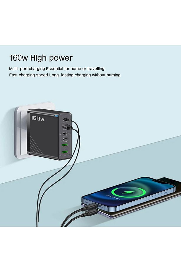160w Şarj Adaptörü 6 Port Hızlı Şarj Başlığı İos/Android Uyumlu Şarj Aleti - 4