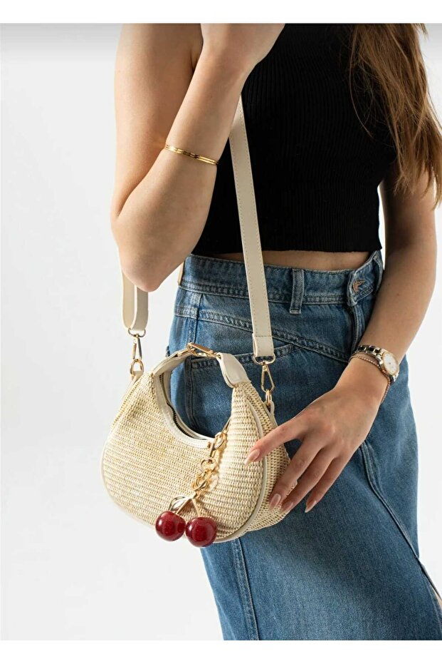 Mini Model Straw Charm Women's Hand and Shoulder Bag with Gift