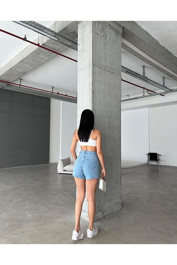 Likralı Temiz Paça Kadın Jean Şort - 3