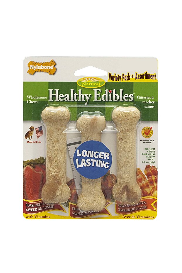 Healthy Edibles Longer Lasting Roast Beef-Chicken-Bacon Variety 3Ct Card Petite Edible Trea