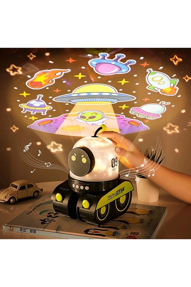 Çocuklar İçin Eğitici Eğlenceli Robot Figür Projektör Gece Lambası Uyku Arkadaşı - 4