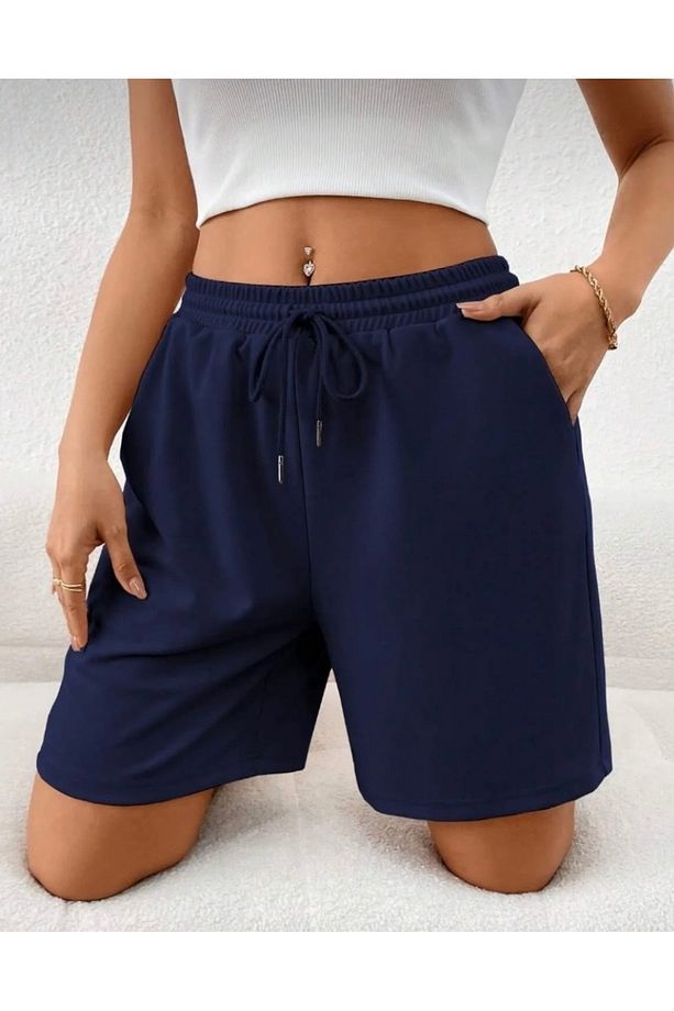 Lacivert Düz Unisex Şort - 1