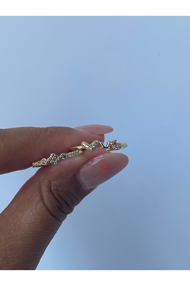 مجموعة خواتم ثنائية لون ذهبي قابل للتعديل - 4