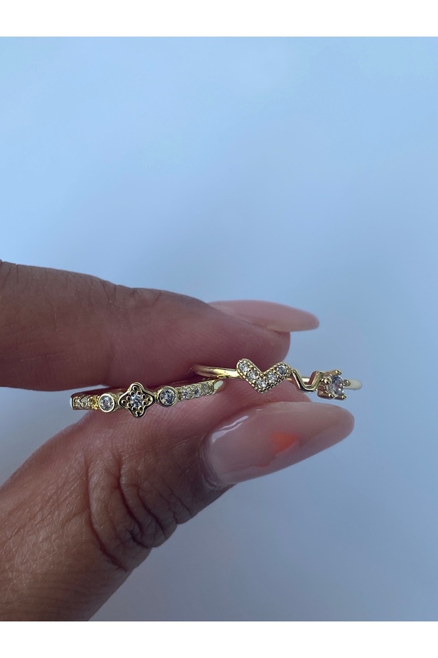 مجموعة خواتم ثنائية لون ذهبي قابل للتعديل - 6