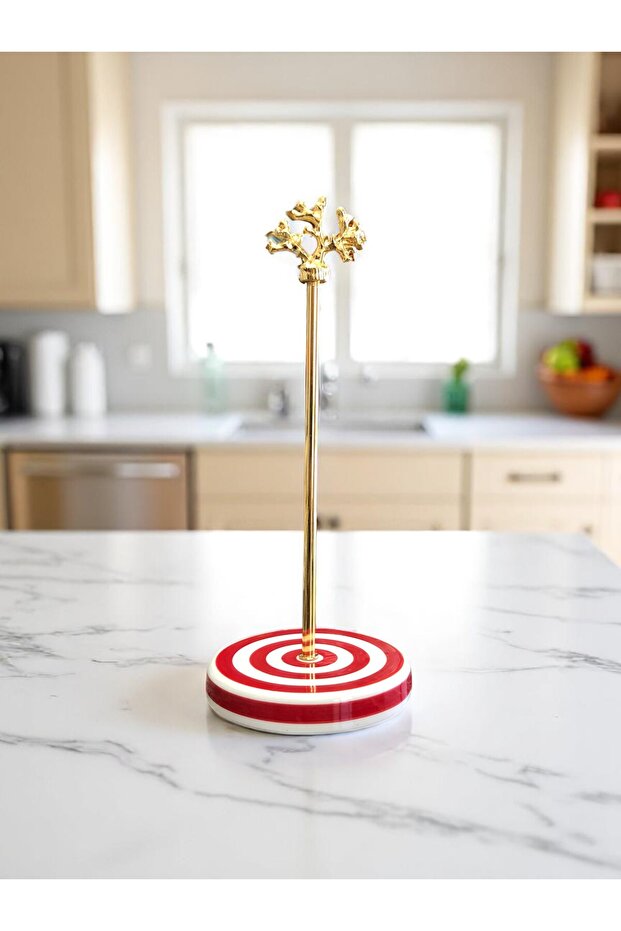 Paper Towel Holder Roll Napkin Holder Kitchen Accessory Ceramic Red Classic Zebra Gold - Feray Home