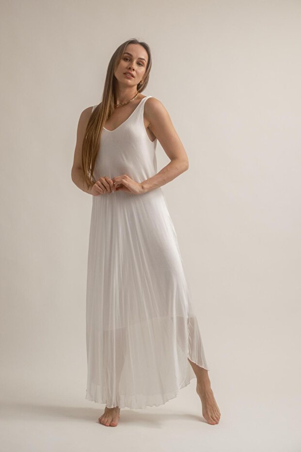 KALIN ASKILI UZUN İPEK ELBİSE - 3