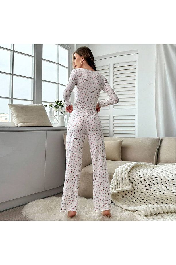 Çiçek Baskılı Pamuk Pijama - 2