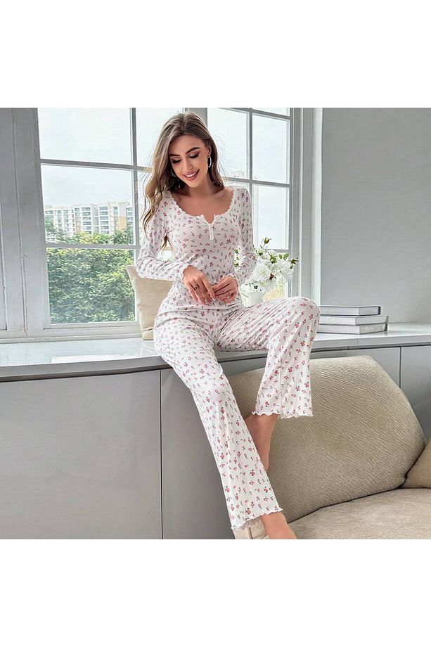 Çiçek Baskılı Pamuk Pijama - 4