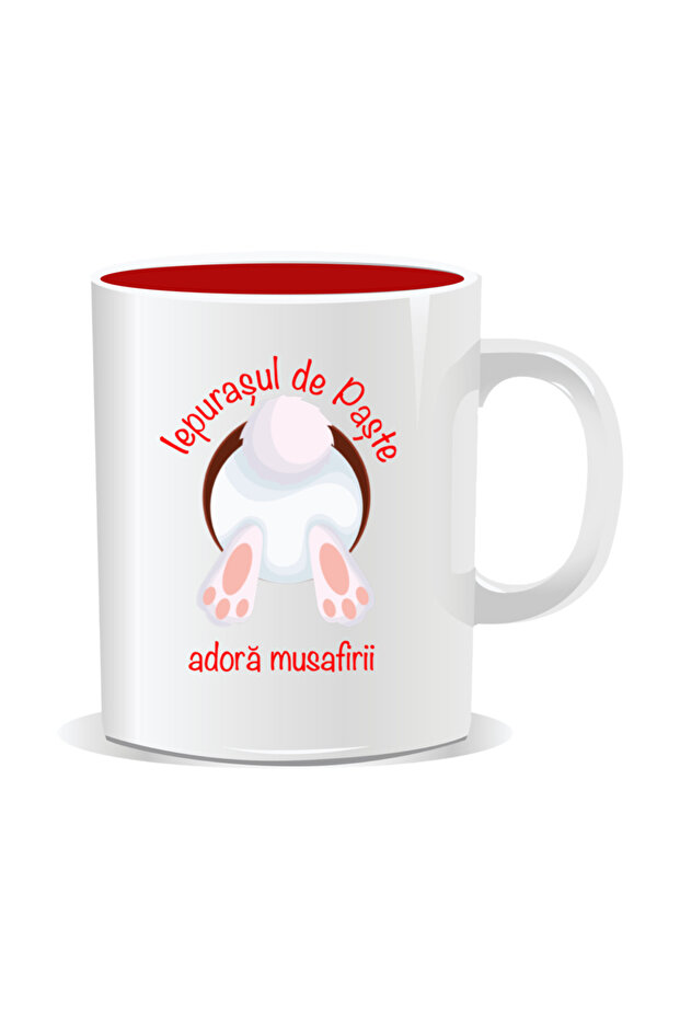 Personalized Easter mug, Easter Bunny loves guests - Red interior - 1