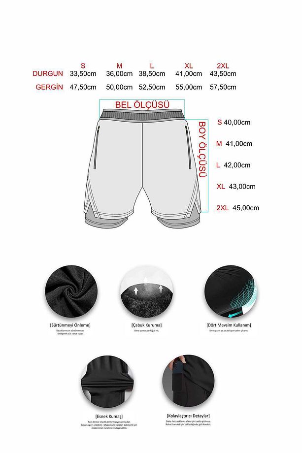 - Unisex Gym Ve Fitness Astarlı Taytlı Şort / Gizli Cep Detaylı - 4