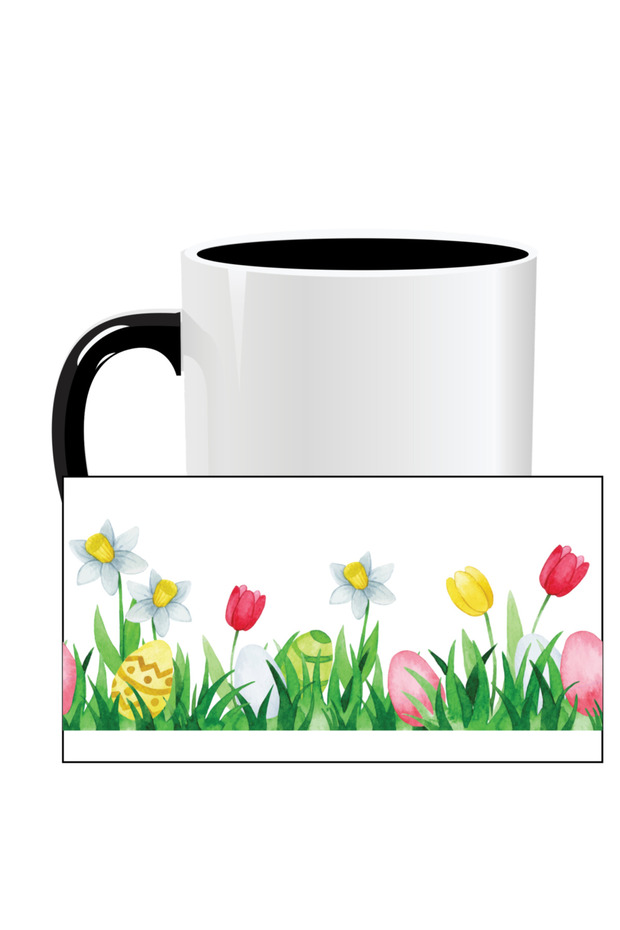 Personalized Easter mug, Easter Flowers - Black interior - 2