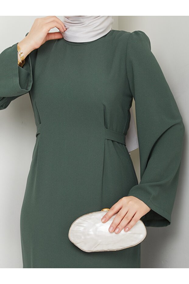 Hijab Crepe Self-Belted Handle Wide Dress