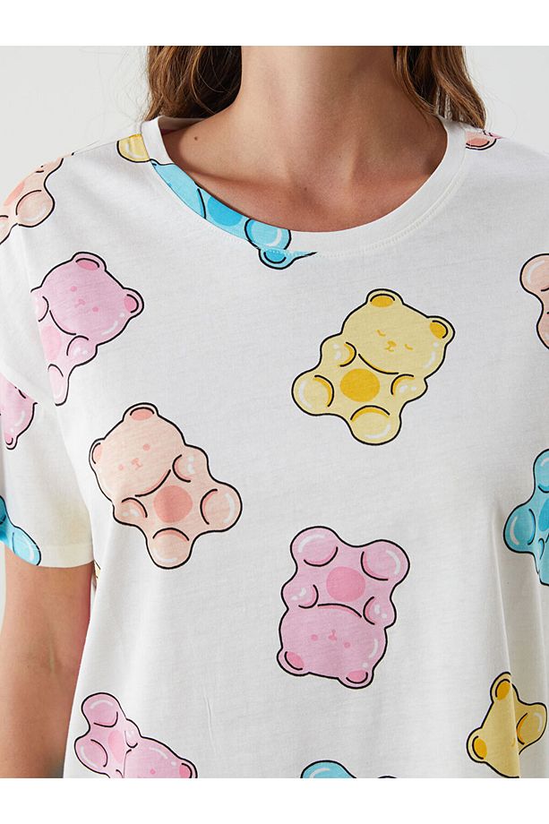 Bisiklet Yaka Desenli Kadın Şortlu Pijama Takımı - 3