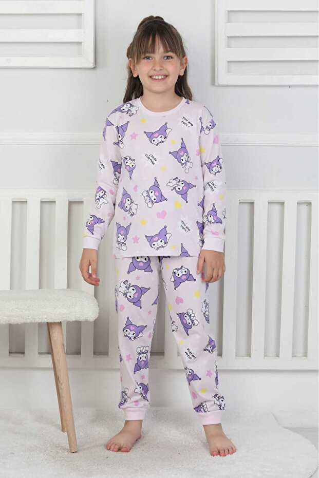 100% Cotton Single Jersey Combed Cotton Fabric Long Sleeve Crew Neck Girls Pajama Set 3-8 Years