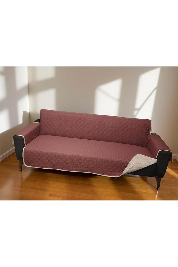 Sıvı Geçirmez Pati Dostu Mikrofiber 3'lü Koltuk Örtüsü 2 Adet Kanepe Örtüsü Çift Taraflı GÜL KURUSU - 1