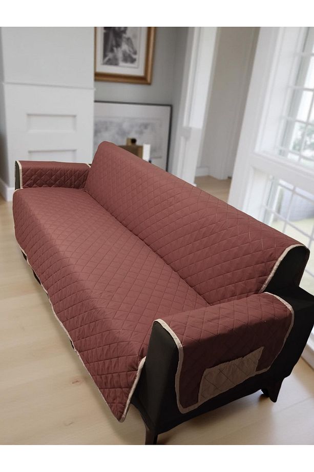 Sıvı Geçirmez Pati Dostu Mikrofiber 3'lü Koltuk Örtüsü 2 Adet Kanepe Örtüsü Çift Taraflı GÜL KURUSU - 2