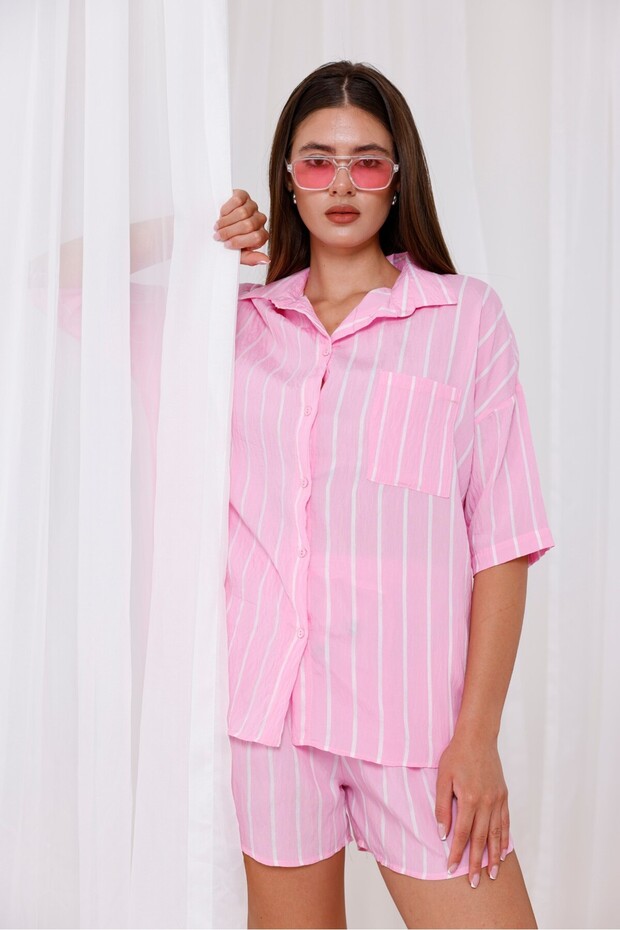 Pink Striped Summer Shorts Set - 2