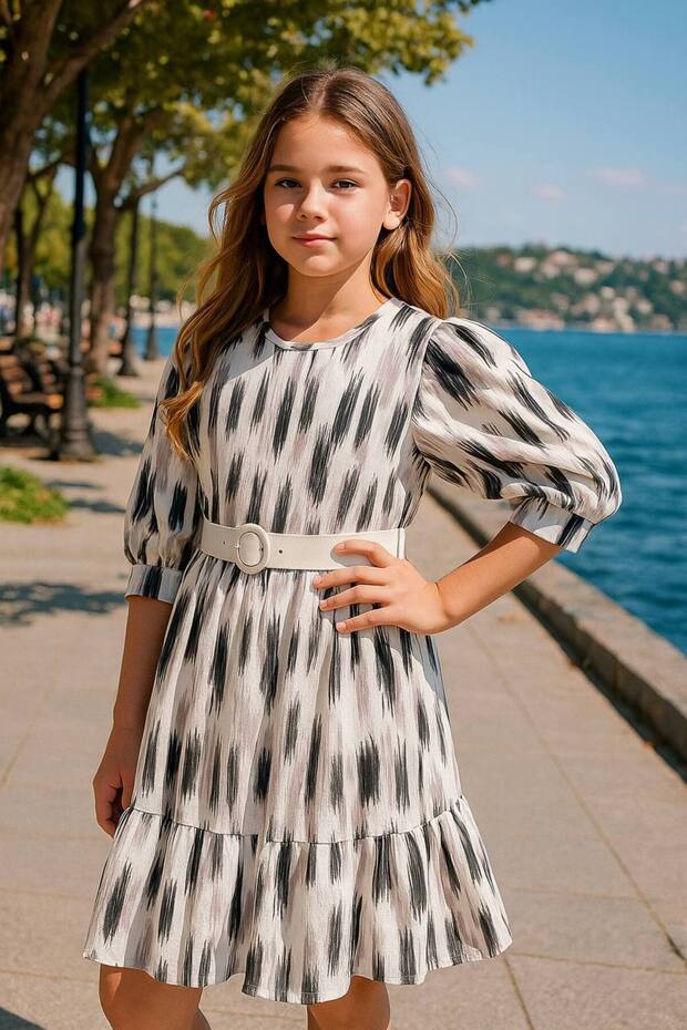 Girl's Wrap-Around Fabric Pattern Full Mold Summer Belt Dress