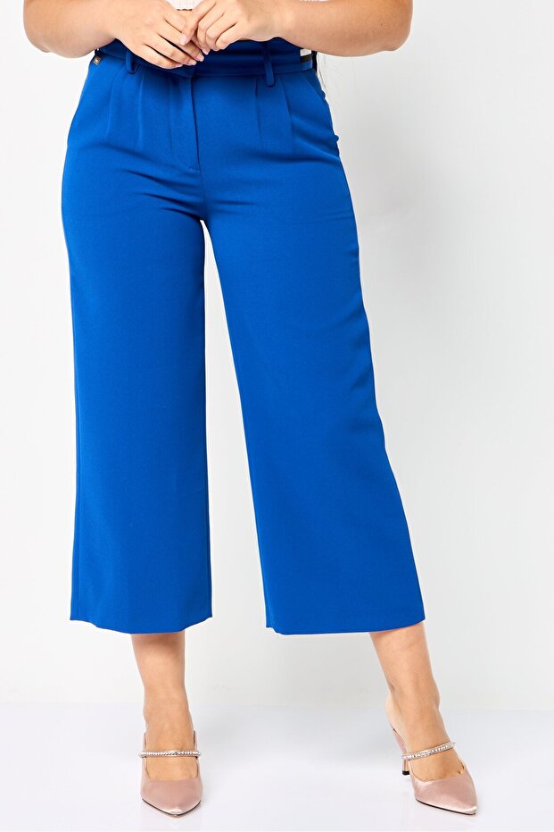 Women Regular Fit Textured Straight Leg Pants, Blue