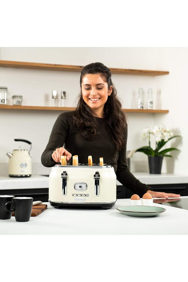 Retro 4-Slice Toaster - Six Adjustable Browning Levels - with Self Centering Function & - 3