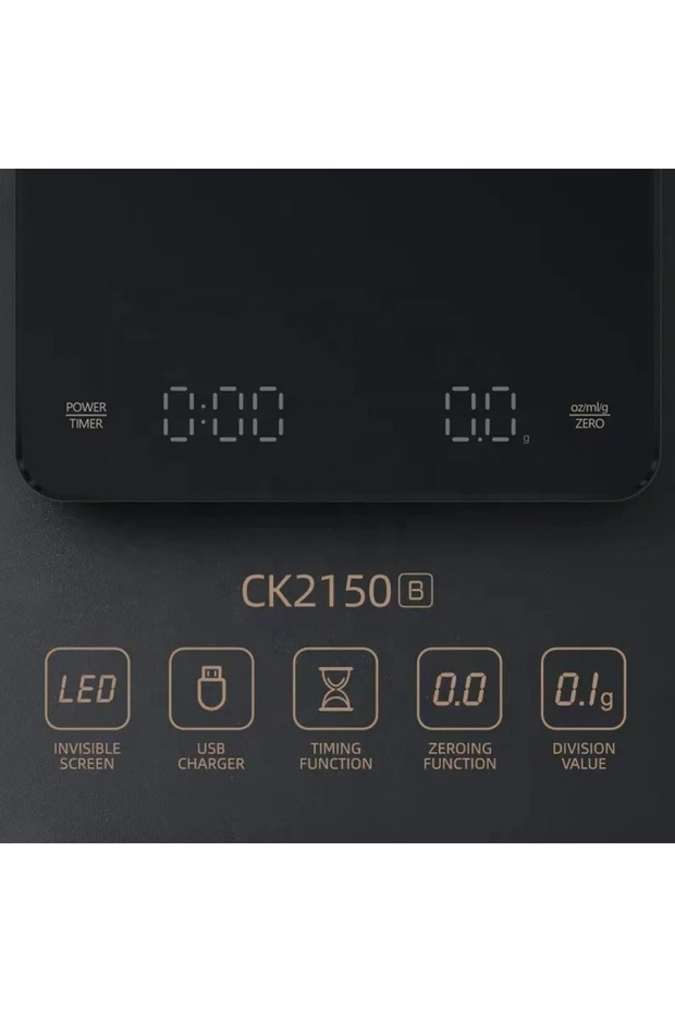 ميزان قهوة رقمي مع مؤقت - تصميم ( 3 ) - أسود - 2