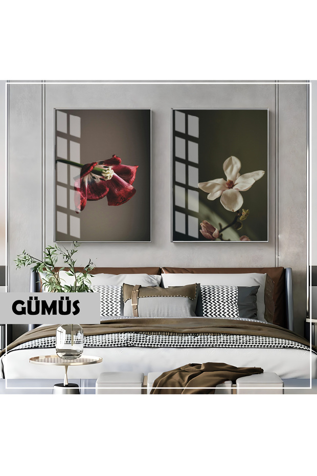 Amazing | Soft Color Flower Macro Combination (Liliopsida) | Framed Glass Table 2 Pieces Vertical