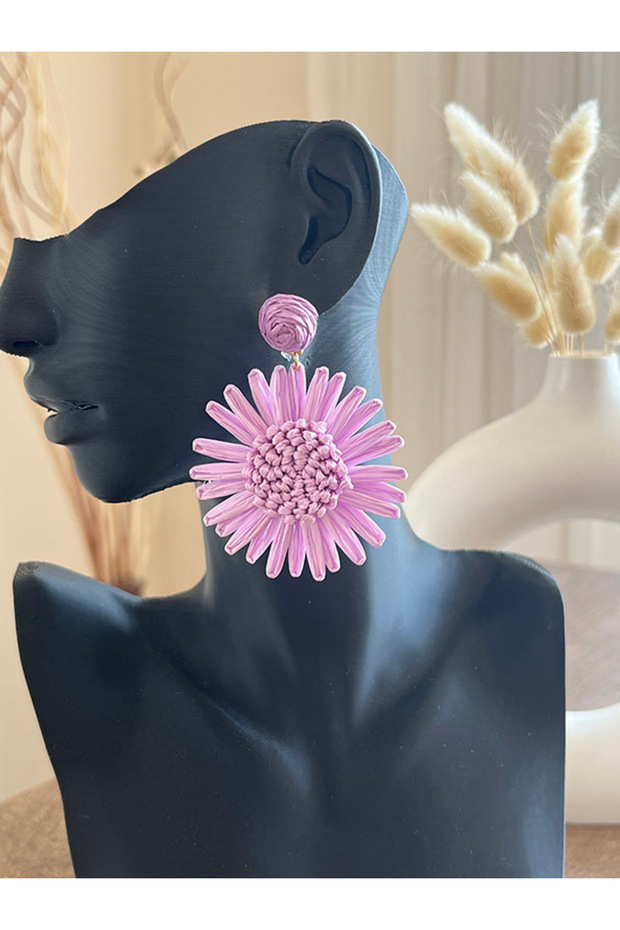 Sun Flower Beach Style Handmade Raffia Earrings
