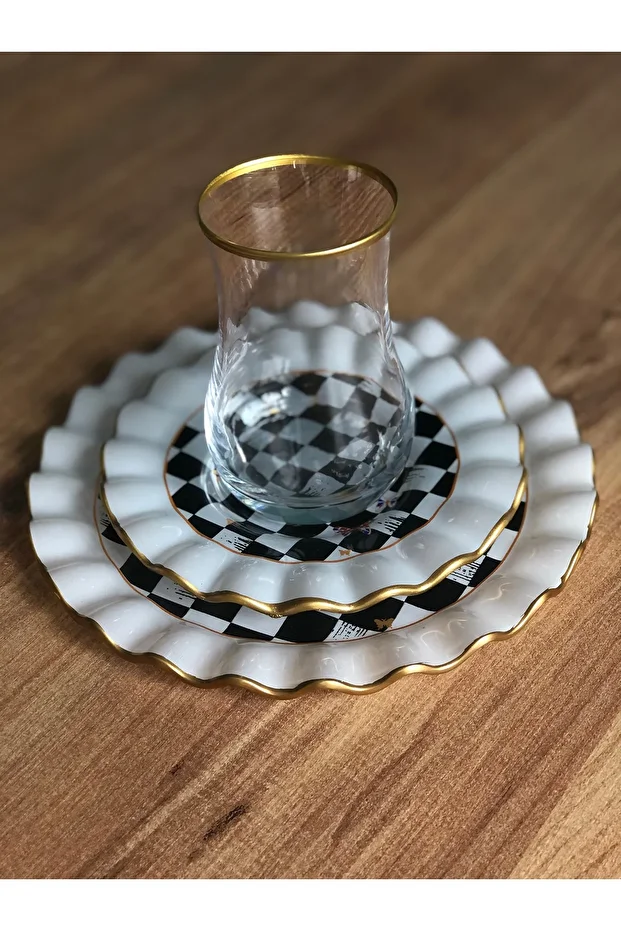 Dama Desenli Kıvrımlı 18 Parça Çay Keyfi Seti - 3