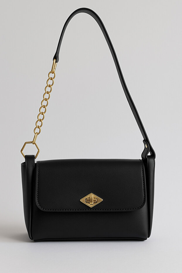 Women's Flap Shoulder Bag – Adjustable Strap Chain Detail