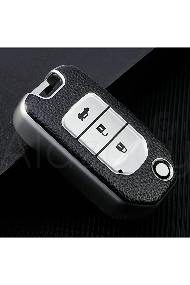 Honda Compatible Civic, Accord, Cr-V, Hr-V Leather Look Tpu Key Case Cover (Silver)