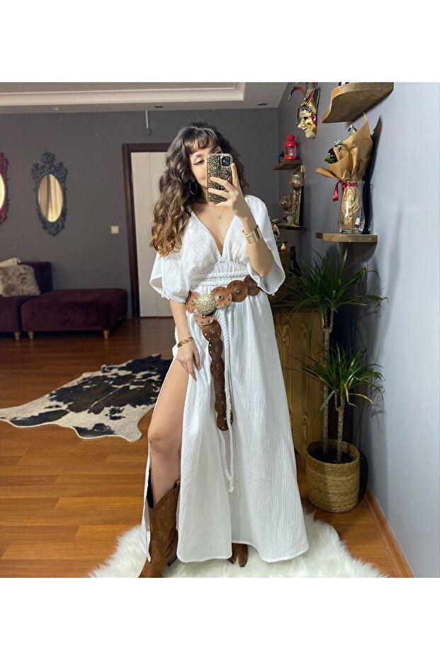 Muslin Linen Helen Bohemian Dress-White