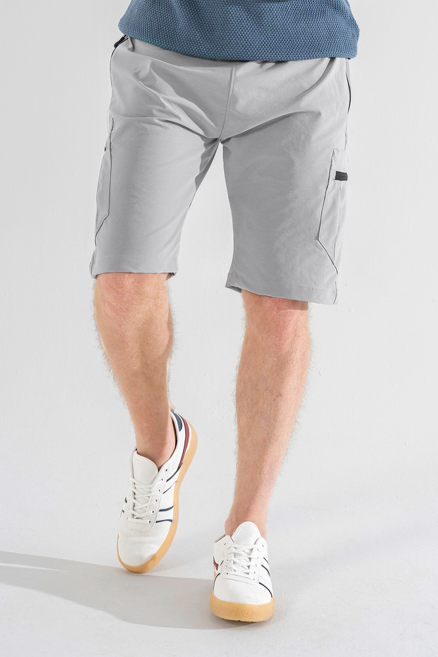 Men's Light Gray Breathable Lycra Fabric 5 Pocket Outdoor Cargo Capri Shorts