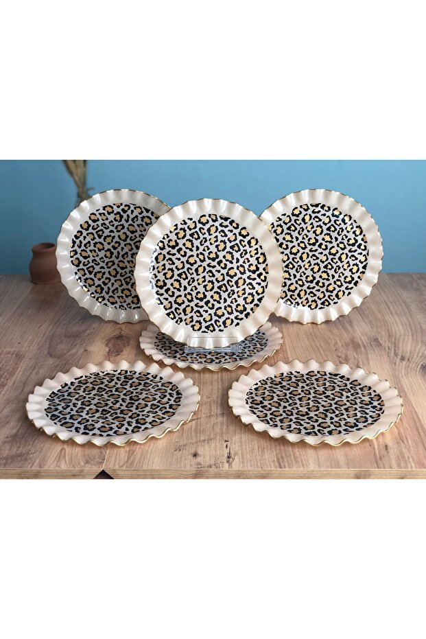 Leopard Patterned Crimp Serving Plate 6 Pieces - 3